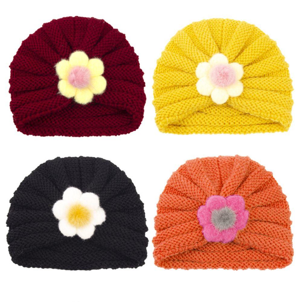 Toddler Outdoor Big Flower Infant Newborn Winter Baby Hat Beanie Cap Knitted Hats Kids Bonnet Hat