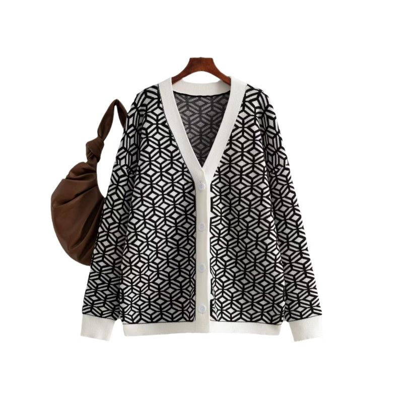 Fashion Wind Knitting Cardigan V Neck Loose-Fitting Long Sleeve Sweater Cardigan Knitted V-neck Sweater