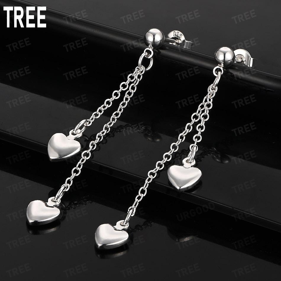 Exquisite 925 Sterling Silver Double Heart Pendant Earrings - Fashionable Gift Jewelry