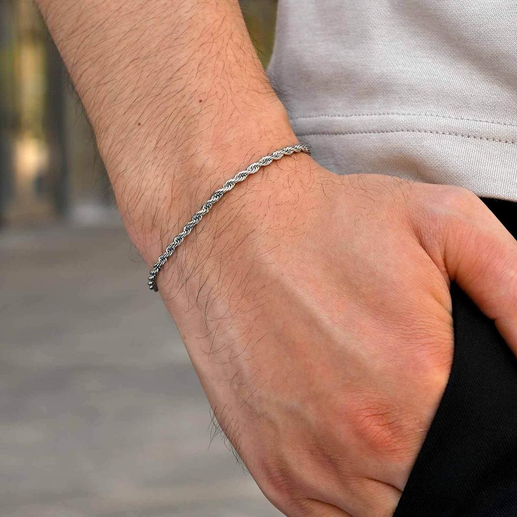 3pcs Stylsh Cross Men's Bracelet,Punk Stainless Steel Stacked Chain Link Wristband,Birthday Father's Day Gift for Him