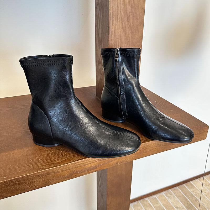 Fashion Fashion Round Toe Ladies Modern Ankle Boots Shoes Zippers Women Stretch Short Boots Female With Round Heel Shoes Pumps