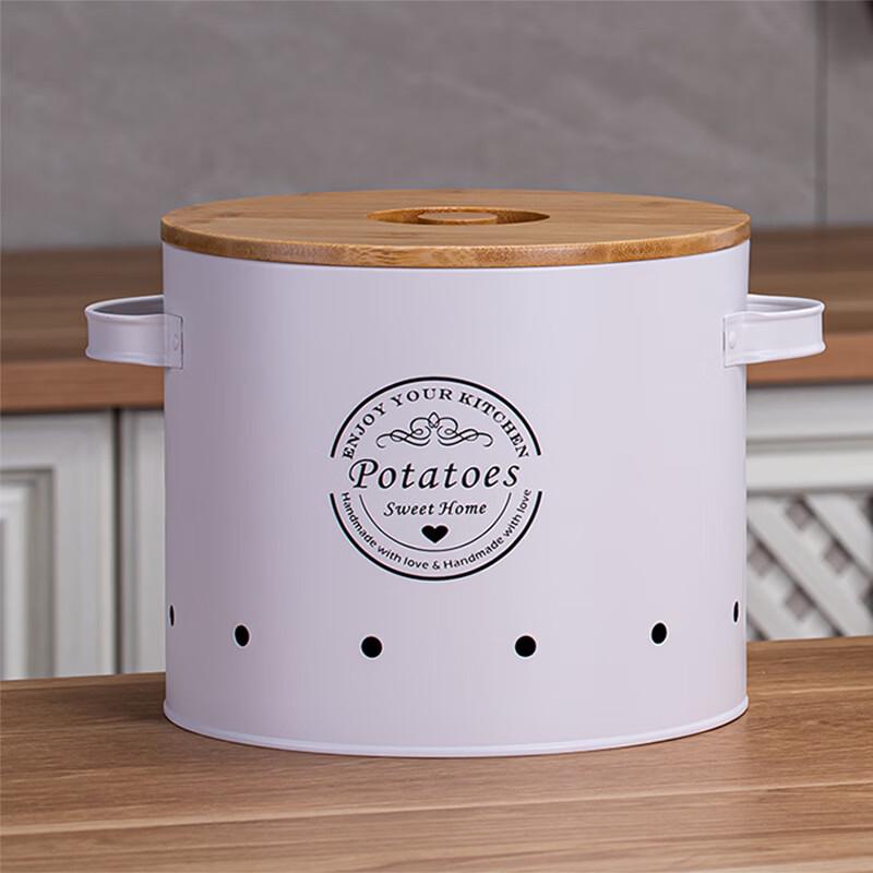 Stackable Carbon Steel Potato Storage Container with Bamboo Lid