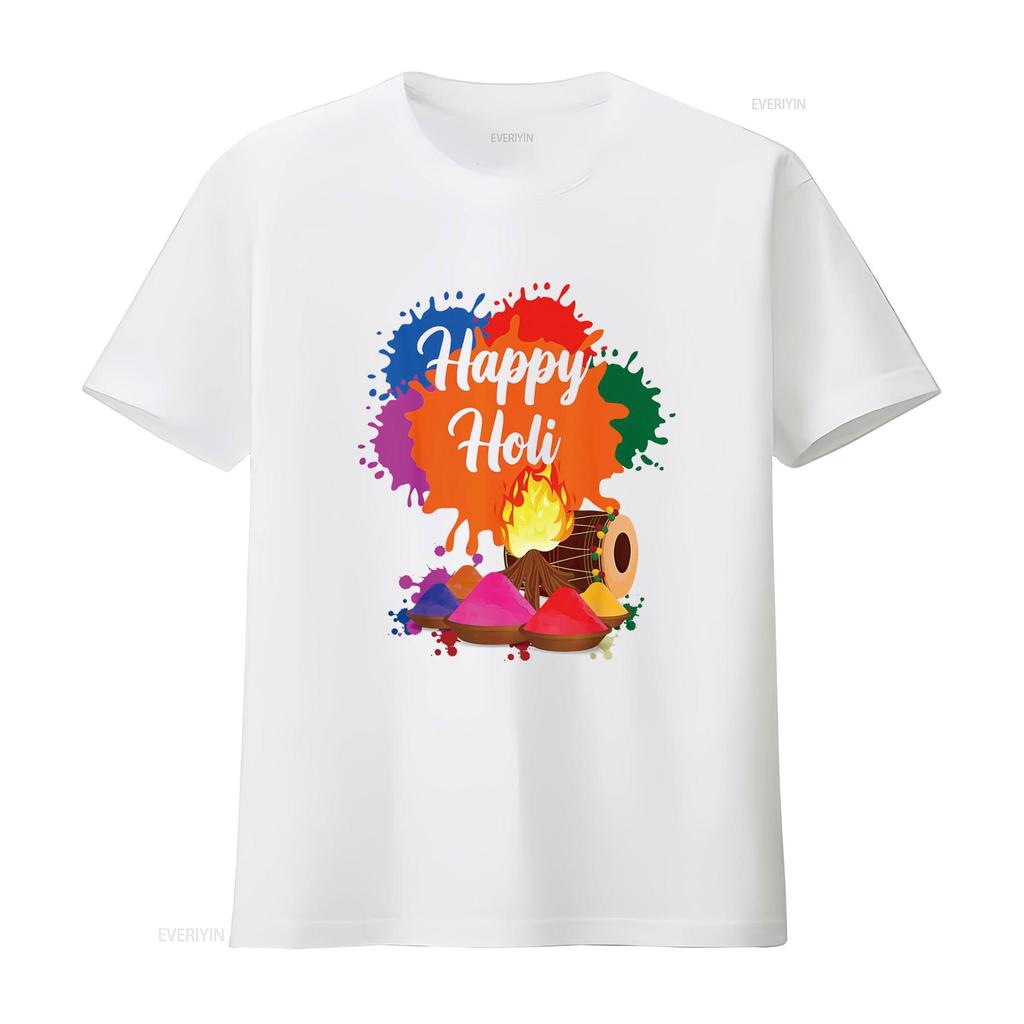 Happy Holi Family Kids Cool Festival Outfit T Shirt Vintage Washed Stylish Fashion Homme Stretched Streetwear Slightly