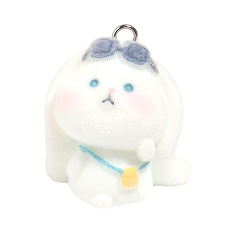 Fashionable Flocking Sturdy Resin Rabbits Charm for Craft Supplies Customizable Lovely Animal Pendants Daily Use