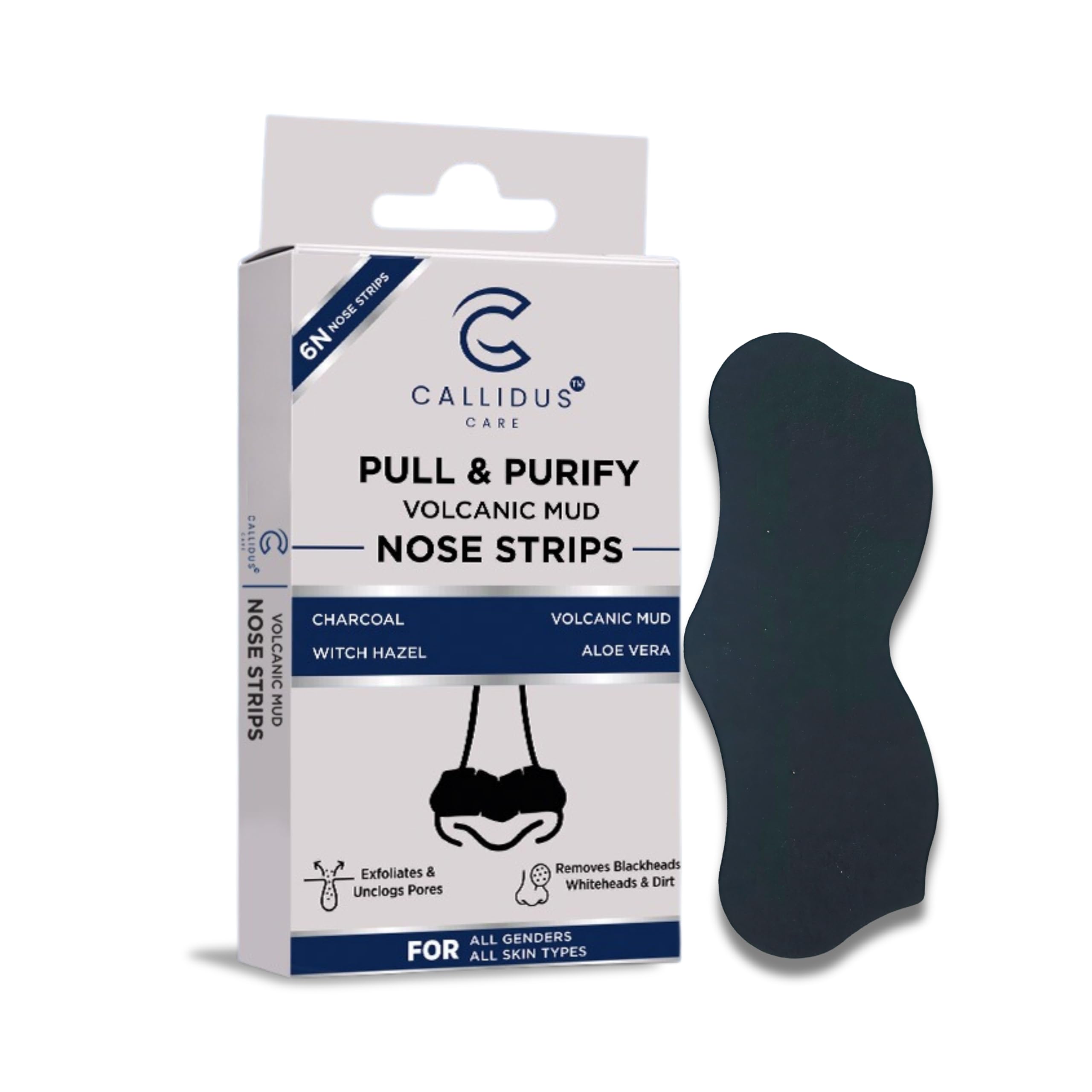 

Callidus Care Pull & Purify Volcanic Mud Nose Strips | Removes Blackheads & Whiteheads | 100% Natural Extracts | Charcoal, Witch Hazel & Aloe Ver