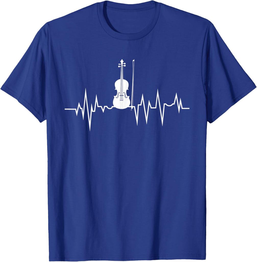 Violin Heartbeat EKG Rhythm Graphic Print Casual Cotton Short Sleeve TShirt for Music Lovers