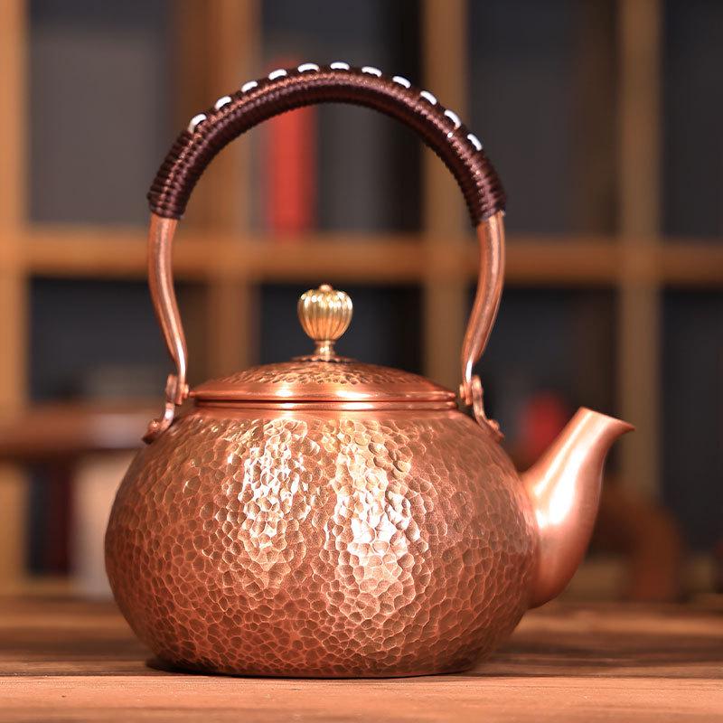 Handmade Pure Copper Tea Kettle: Open Flame Boiling and Steeping Set