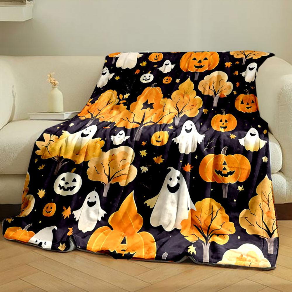 Ghosts and Pumpkins Halloween Pattern print blanket soft and cozy perfect for the living room bed sofa or a nap,gift