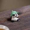 Yixing Zisha Lotus Leaf Panda Tea Pet Ornament for Tea Table Decor, Handmade and Adorable