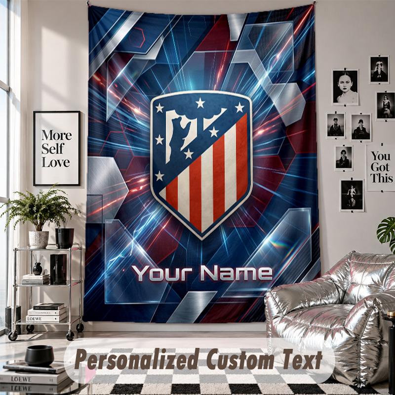 Custom Tapestry Wall Hanging, Atletico Madrid Personalized Name Text Home Wall Decor