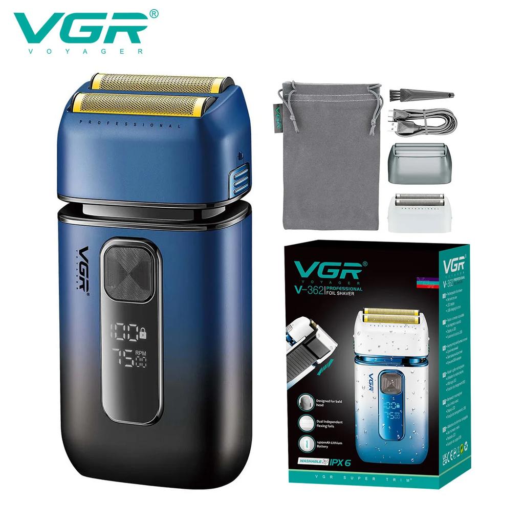 VGR Shaver for Men Smart LED Digital Display Shaver Barber Washable Dual Foil Beard Electric Razor Balds Head Shaving Machine with Extra Mesh V-362