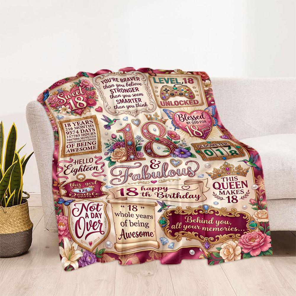 Süße 18. Geburtstags-Flaneldecke - Weich und geeignet für Sofas, Betten, Büros, Reisen, alle Jahreszeiten, tolles Geschenk für Feiertage und Geburtstage.