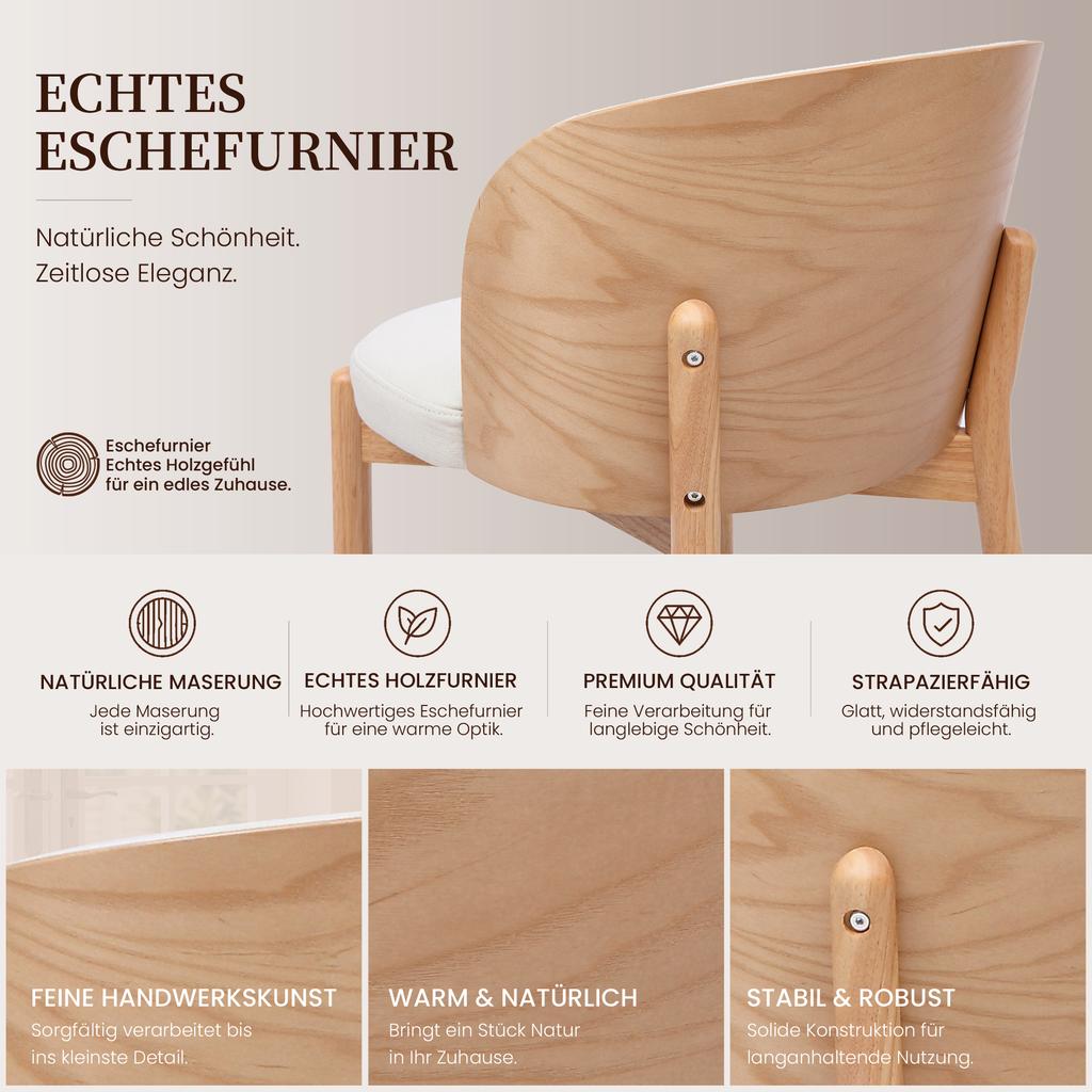 2 Dining Chairs made of Solid Wood, Comfortable and Breathable, Modern Style, Linen Fabric, Solid Ash Wood Veneer, Natural Wood Color