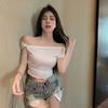Spice girl sexy pure desire wind short-sleeved T-shirt pure desire wind sexy irregular fashion design sense niche top ins women