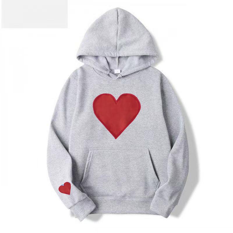Heart-Shaped Valentine’s Day Loose Casual Couple Hoodie with Plus Velvet
