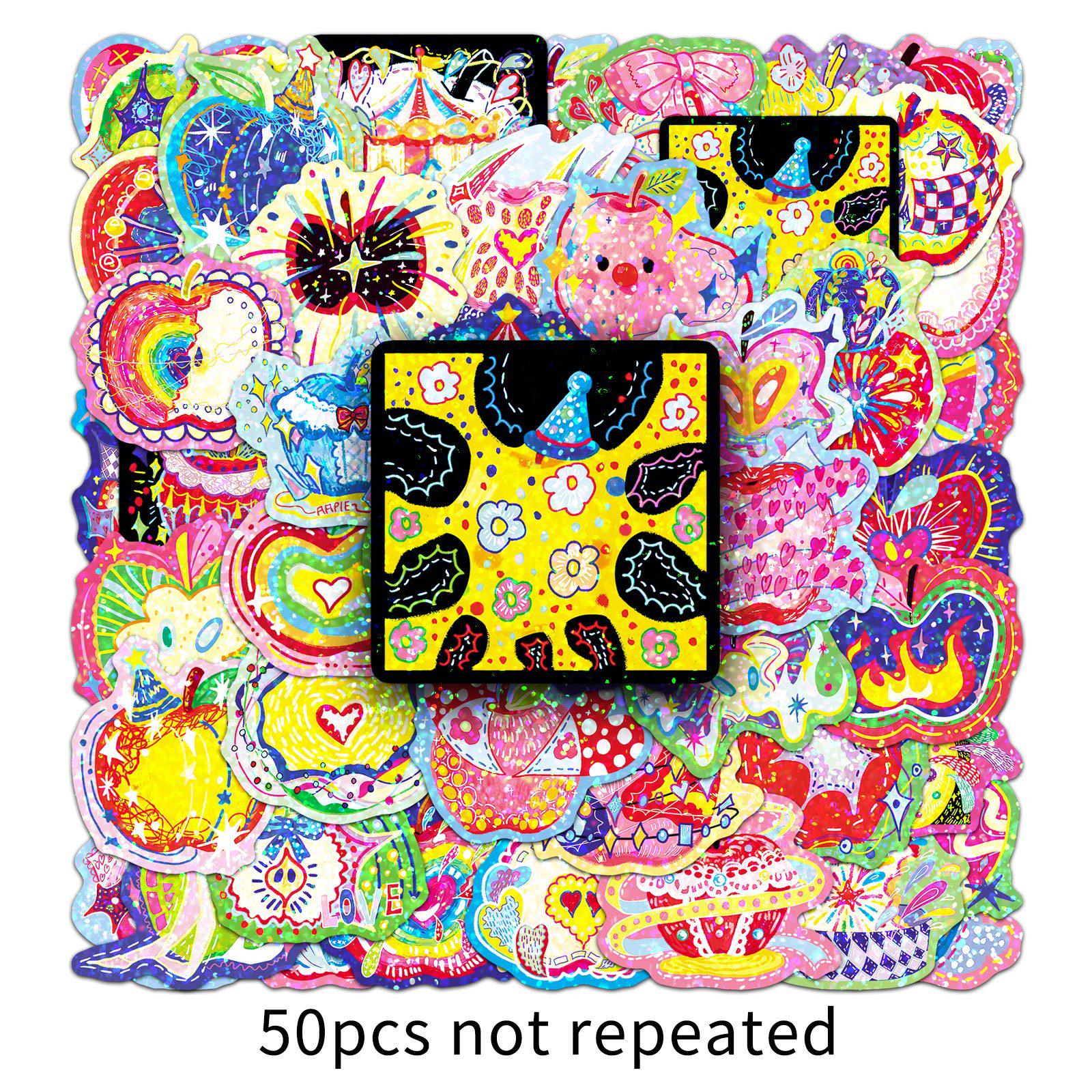 50 Childlike Colorful Apple Stickers: Waterproof Decorations for Bottles and Cups