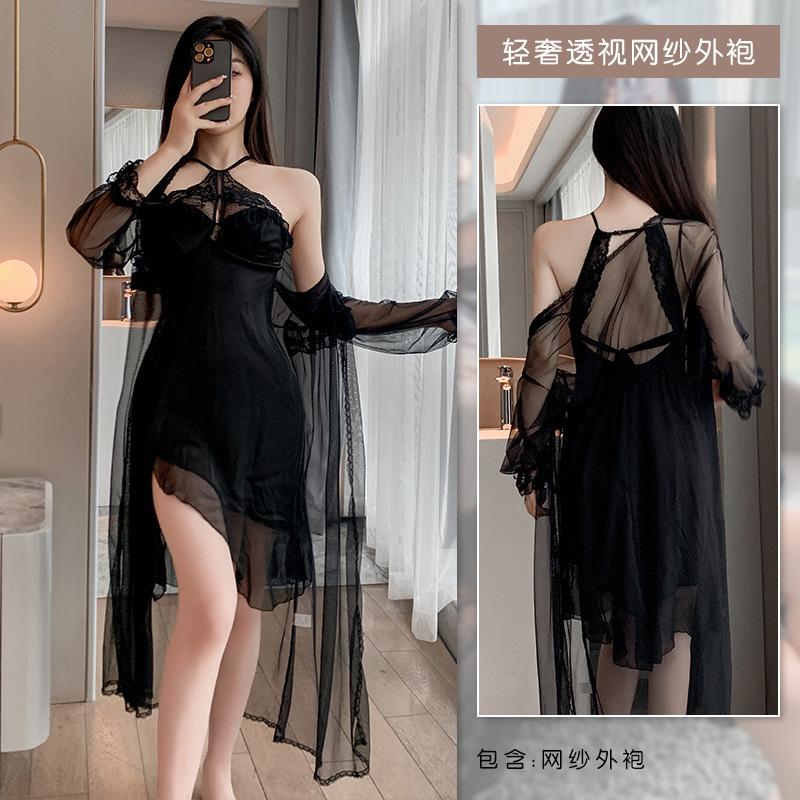 

Sexy pajamas new pure desire temptation light luxury pajamas hanging neck deep V backless suspender set M