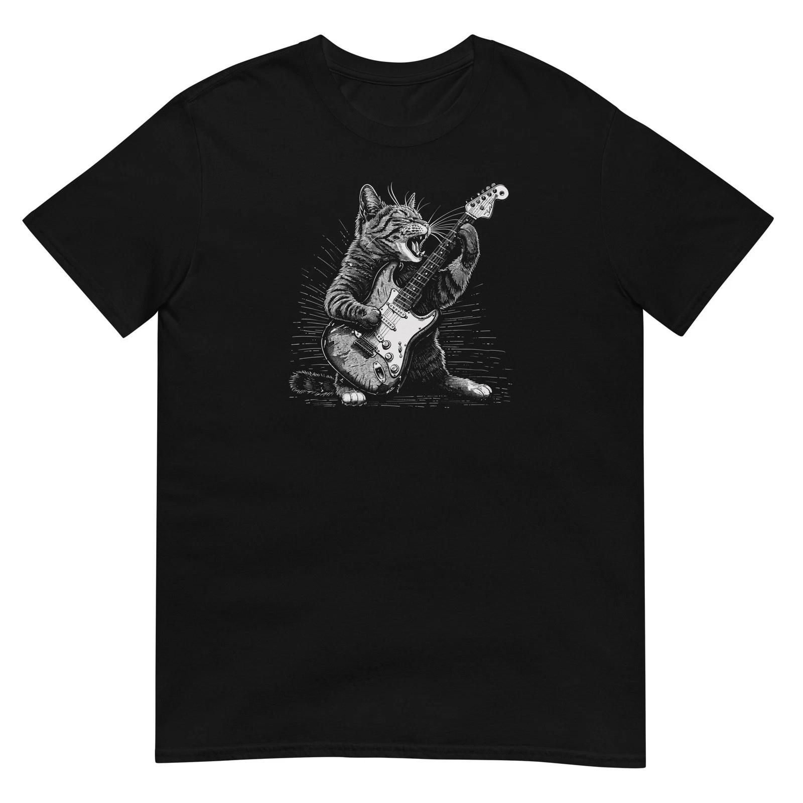 Cat Tshirt Guitar Player Tee Kitty Cats Lover Pet T-Shirt Unisex Design S