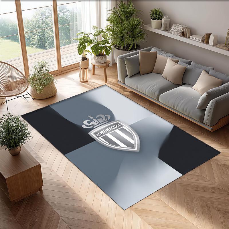 Monaco FC Soccer Football Pattern Soft Area Rug Non Slip Indoor Floor Carpet Sports Decor Mat for Bedroom