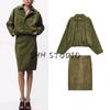 Spring New Suede Texture Mid Waist Midi Dress 4344156 Pilot Jacket Outwear 4344155