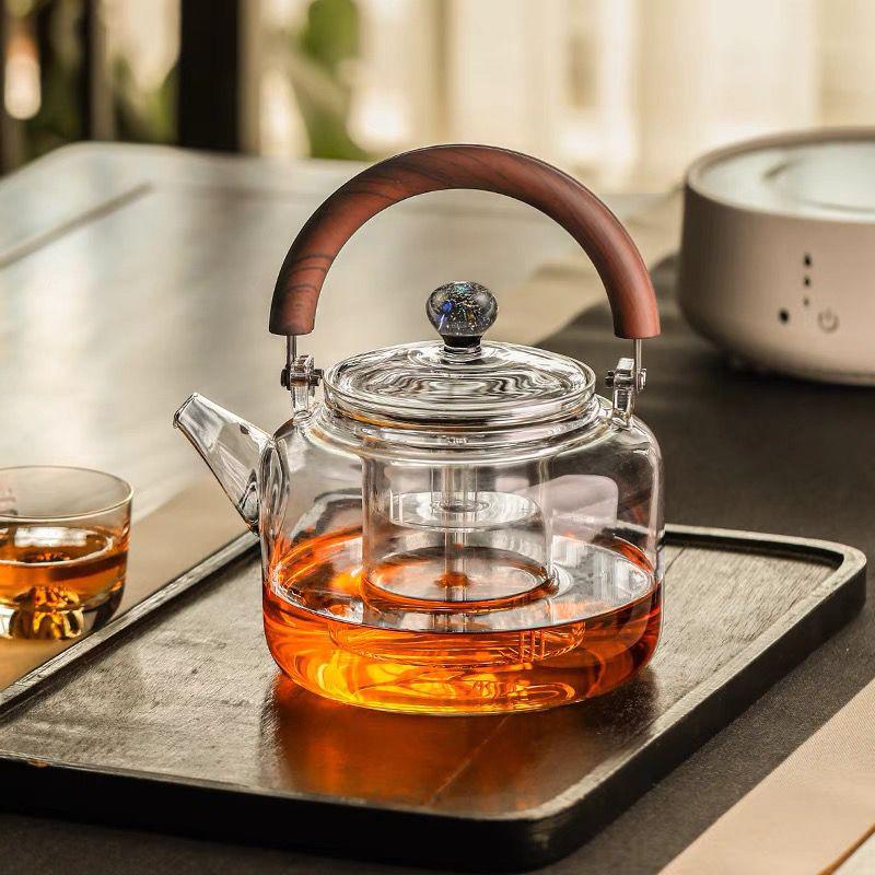 High-Temperature Resistant 1L Transparent Glass Teapot with Handle for Fire Cooking, Ins Style Tea Set