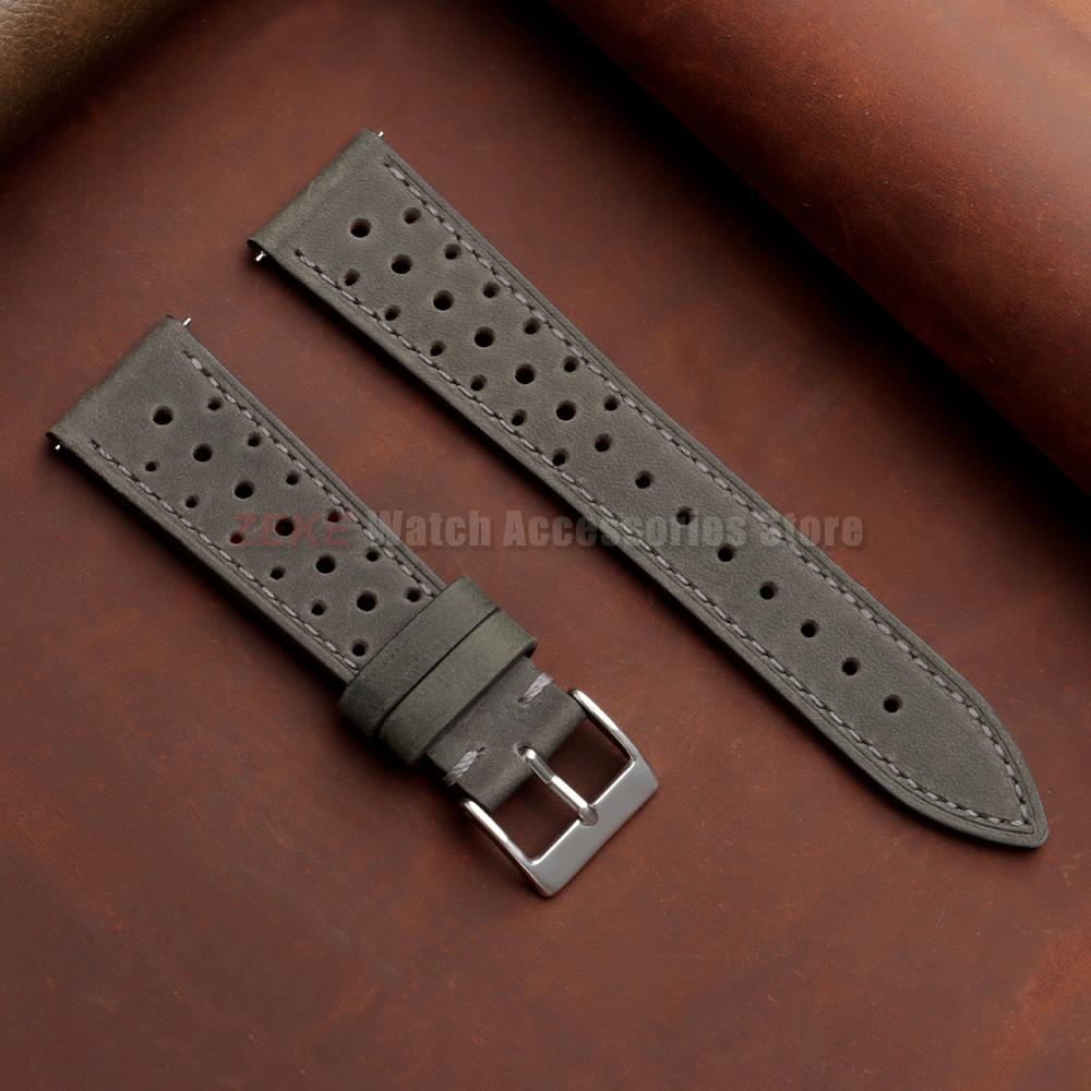 18mm 20mm 22mm Vintage Racing Leather Watchbands 19mm 21mm 24mm Handmade Brown Quick Release Strap Breathable Porous Watch Strap