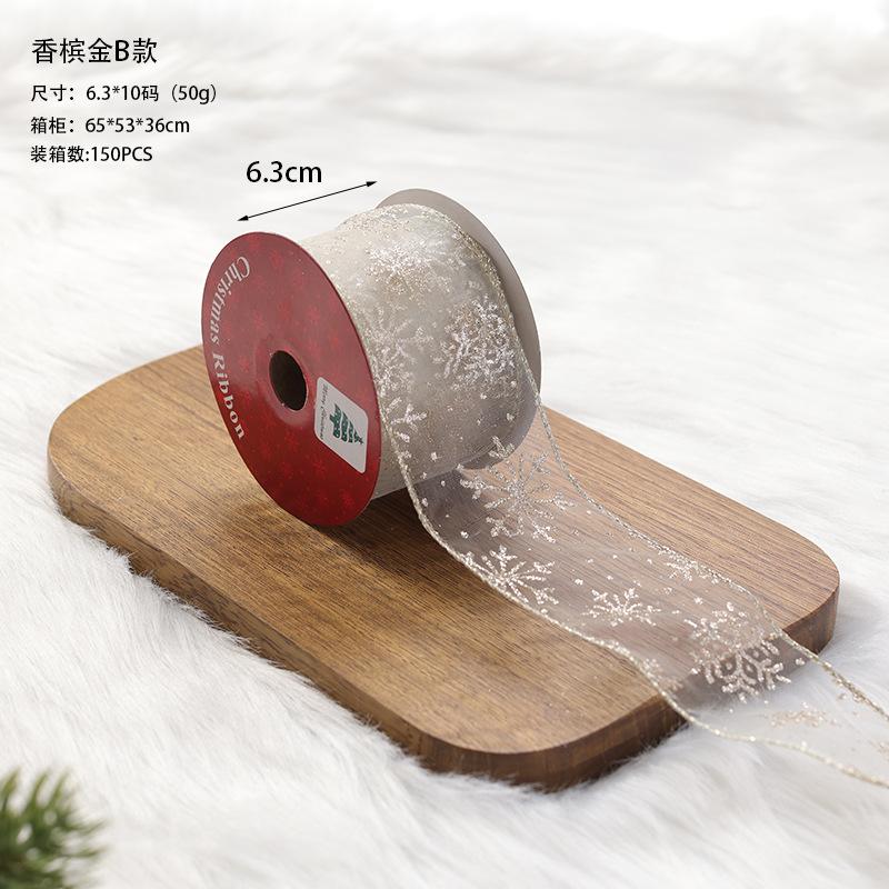 New Christmas Transparent Mesh Snowflake Ribbon Handmade Bowknot Props Gift Packaging Hanging Wall Hanging Interior Decoration