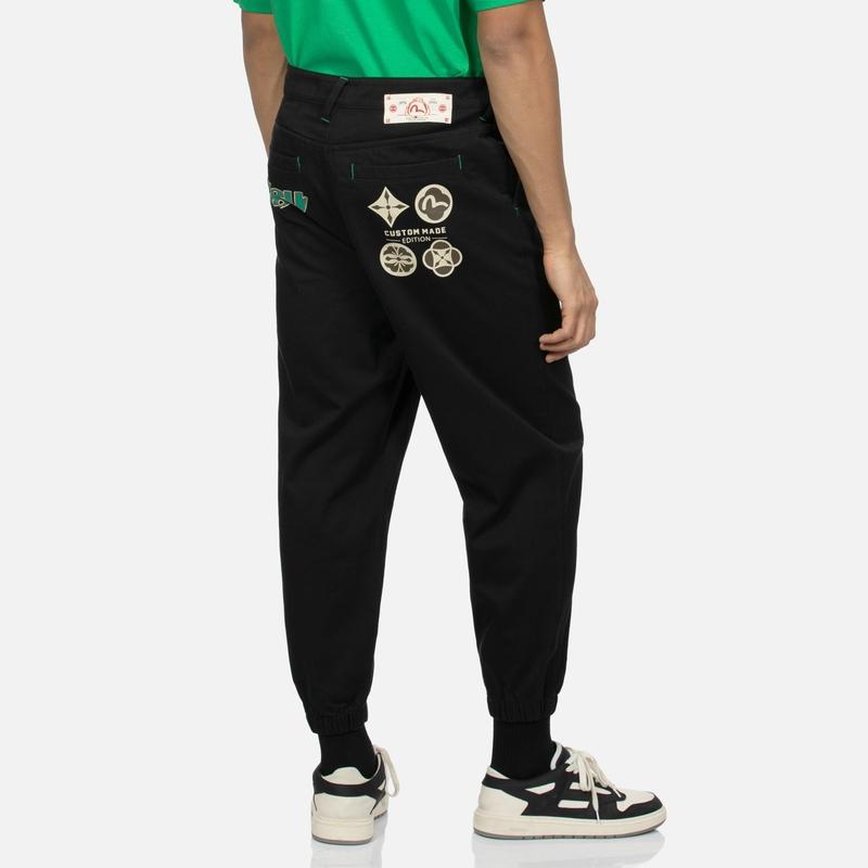 EVISU Casual Pants Men's Black Moderate Cuffed Pants 2ESHTM4PO1026FFCT