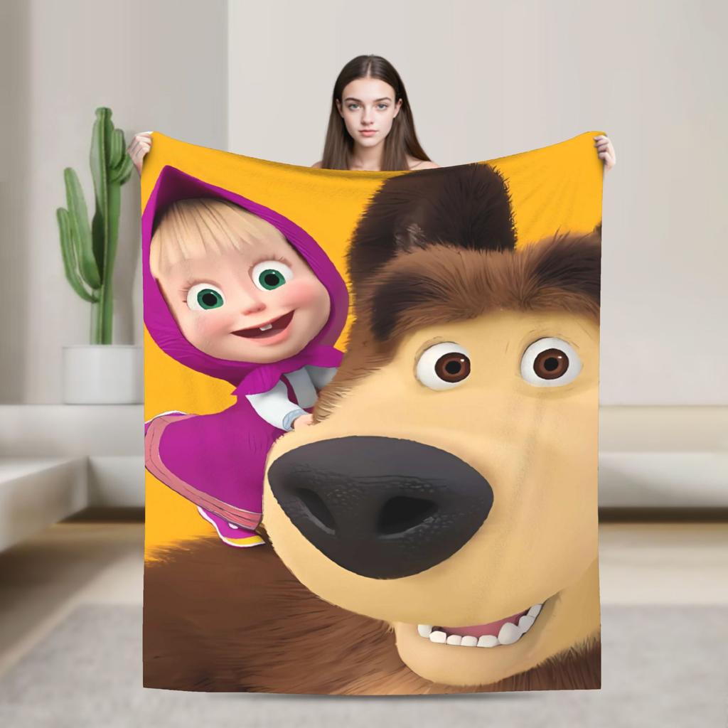 Warm BlanketKids Camping M-Mashas and B-Bears Throw Blanket Flannel Bedspread For Bedroom Graphic Sofa Bed Cover