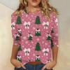 3/4 Sleeve Shirts For Women Print Christmas Tees Blouses Casual Plus Size Basic Tops Pullover