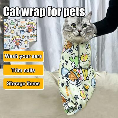 Cat Grooming Wrap Self-Adhesive Cat Restraint Wrap for Cutting Nails Anti-Bite Anti-Scratch Anti-Escape Cat Calming Wrap Blanket