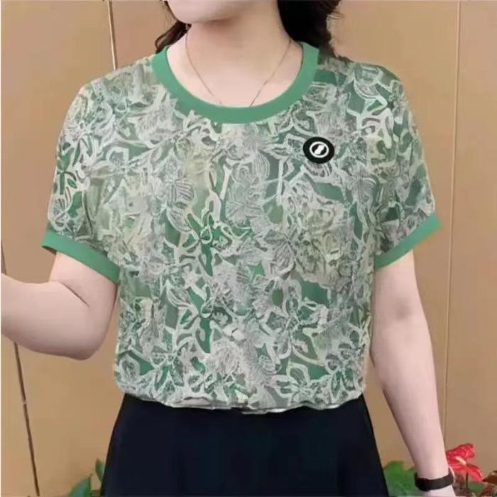 Neues Sommer Heiß Kurzarm T-Shirt für Frauen, Mütter, Schlank und Vielseitig Altersreduzierendes Basic-Shirt