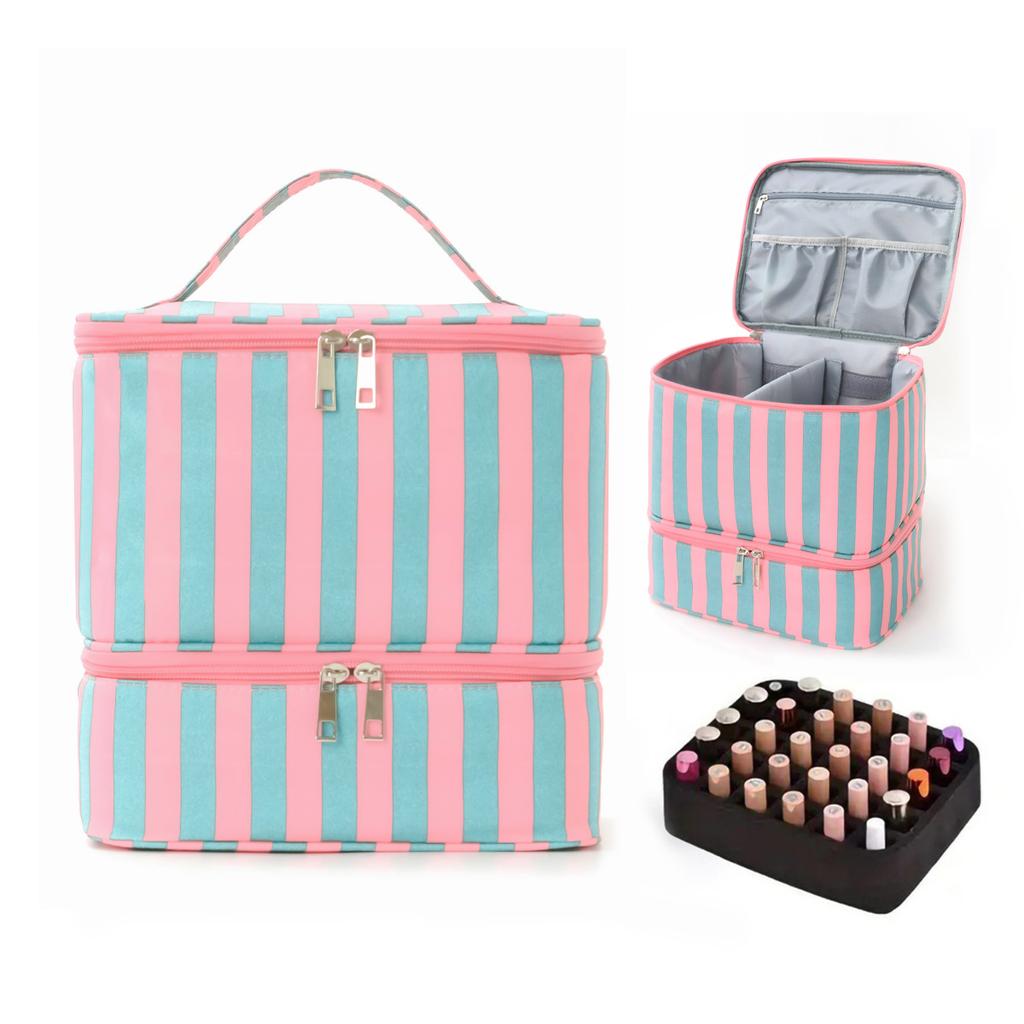Double-layer Nail Polish Storage Bag Essential Oil Bag Cosmetic Nail Care Set Manicure Tool Storage Box 30 Compartments LIJIAO
