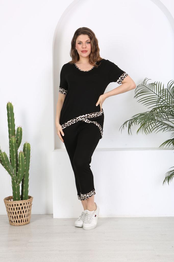 Damski Modny Zestaw Dresowy Duży Rozmiar Plus Size Z Detalami Garni Krzyżowym Czarny