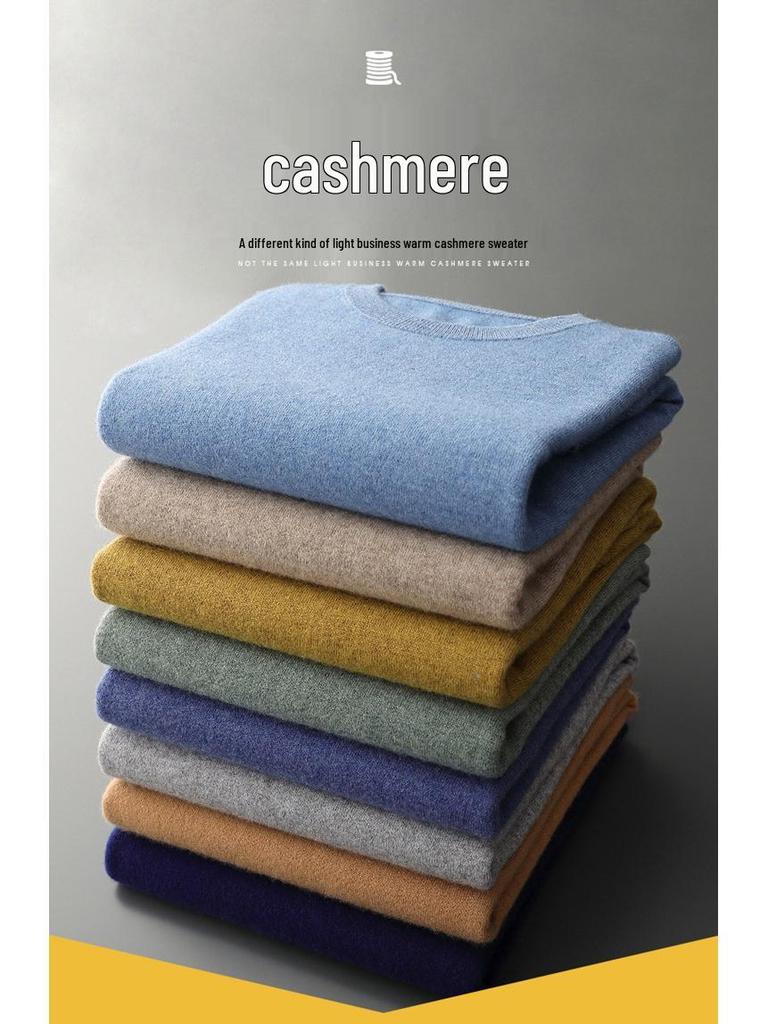 Men's Round Neck Cashmere Sweater - Business Casual, Loose Fit, Autumn Winter Knitwear