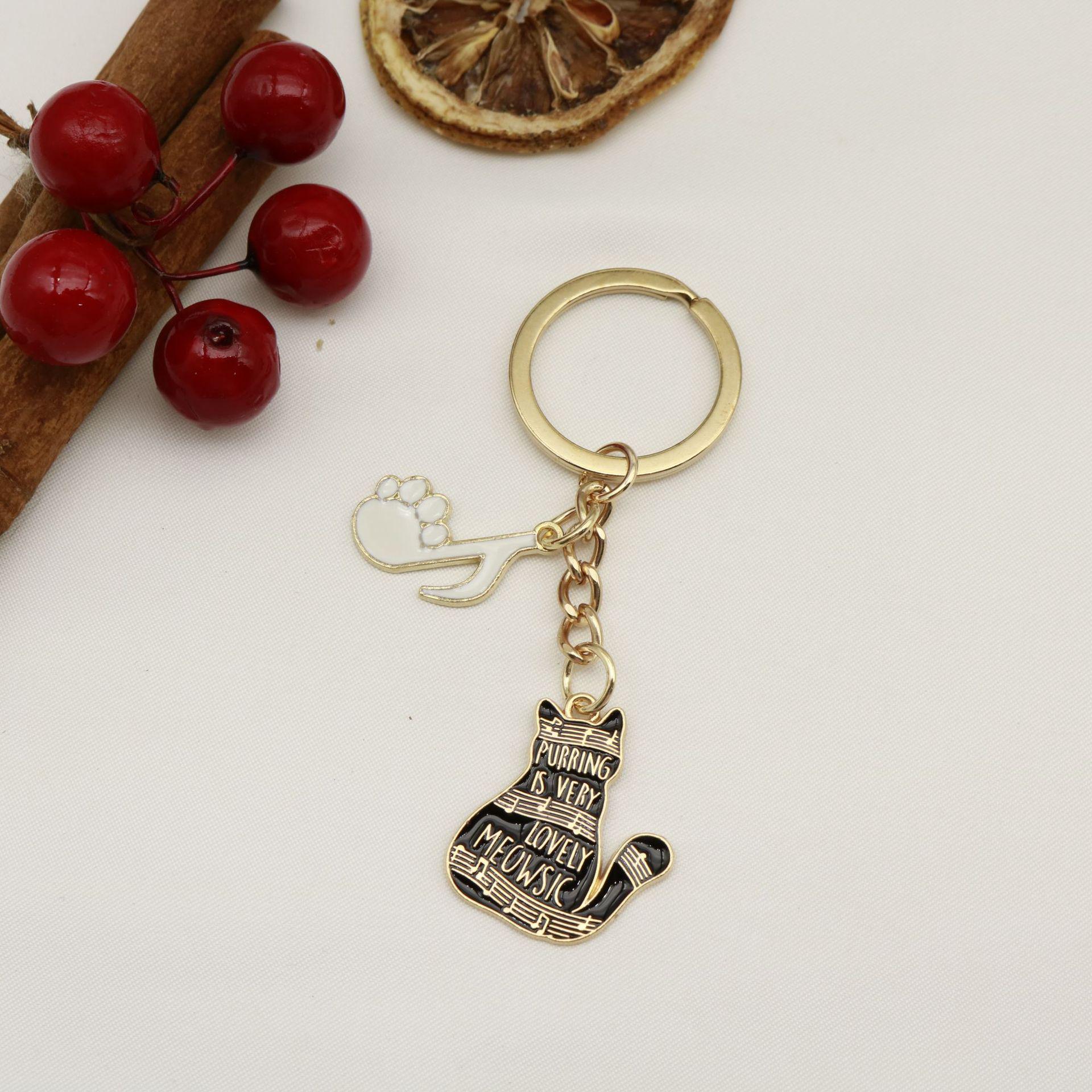 Artistic Cat & Piano Keychain: Music Notes Alloy Pendant Ornament золотой