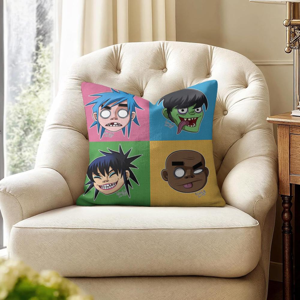 G-Gorillazs Hip Hop Anime Cushion Cover Natural Linen Organic Fabric Double-Sided Printing Sofa Home Decor Gift Pillow Cover