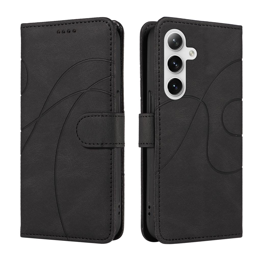 For Samsung Galaxy S24+/Galaxy S25+ Wallet Case Leather Phone Cover Stand with Curved Line Design