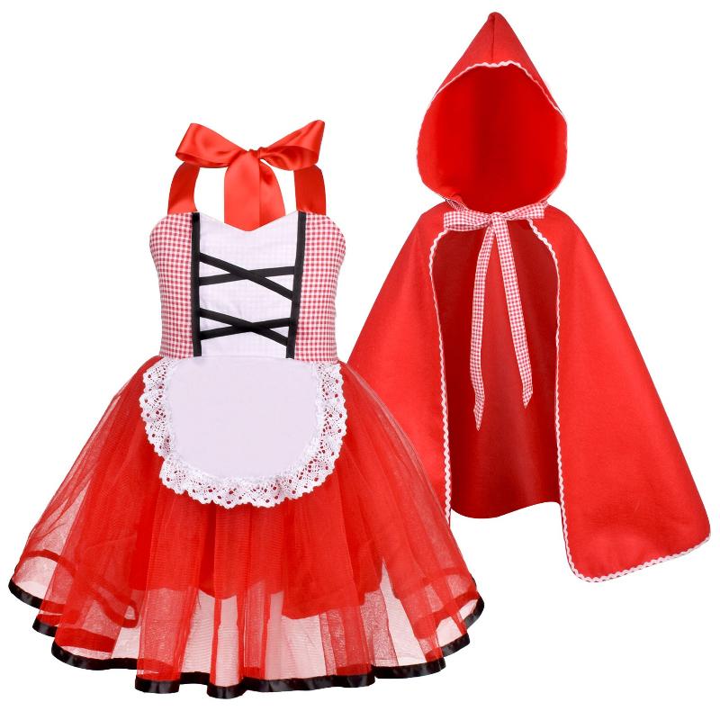 New Sweet and Cute Little Red Riding Hood Halloween Costume for Kids with Cape - Children's Storytelling Performance Dress