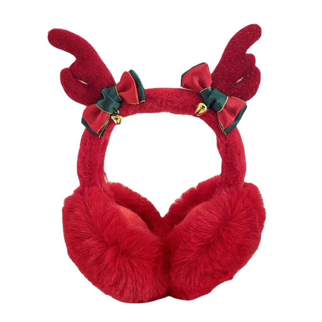 Winter Red Christmas Earmuffs Women Cute Elk Move Air Bag Earmuffs New Year Blessing Word Outdoor Cold Protection Solid Earmuff