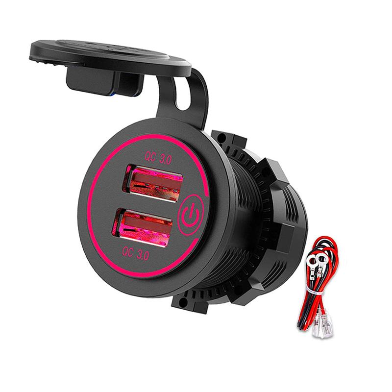 12V/24V  USB Outlet Dual QC3.0 Charger Socket Cigarette Lighter Socket Waterproof Touchable Switch Quick Adapter Car Accessories