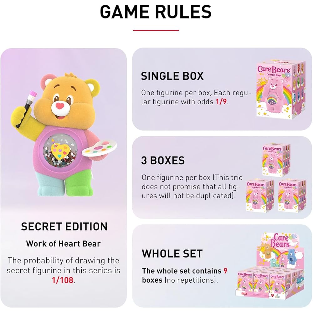 Pop Mart Care Bears Colorful Hugs Series 3-Piece Blind Box Figures PVC Toy Collectible