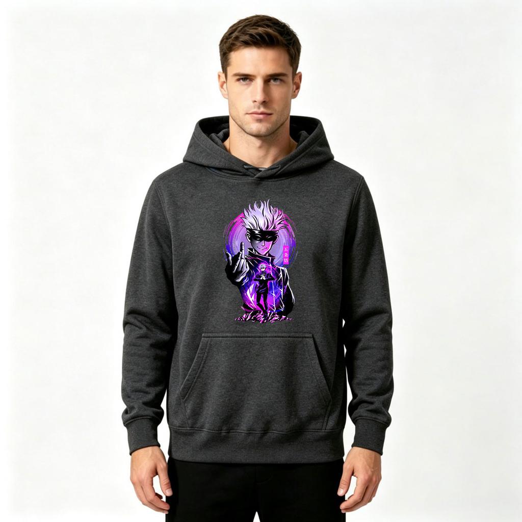 Men Anime Satoru Gojo Print Pullover Hoodie Casual Long Sleeve Streetwear Sweatshirt