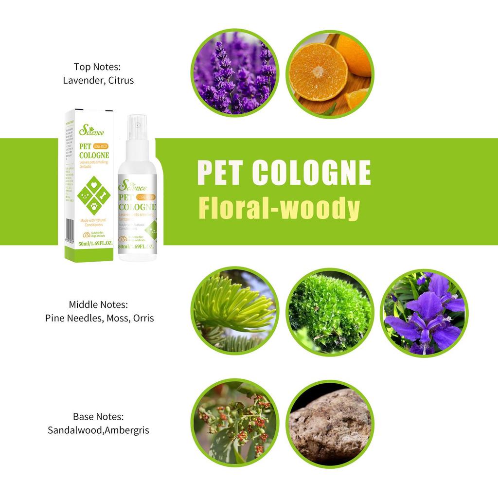 Pet Cologne for Cats & Dogs: 50ml Deodorizing, Long-Lasting Scent Spray for Odor Removal.