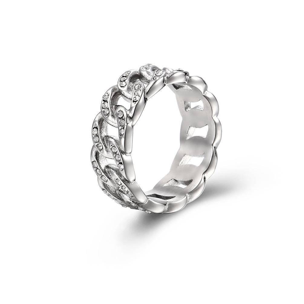 Titanium Steel Cuban Chain Sticky Diamond Ring HIPHOP Hip-hop Style Hipster Wear Hand Jewelry 7#