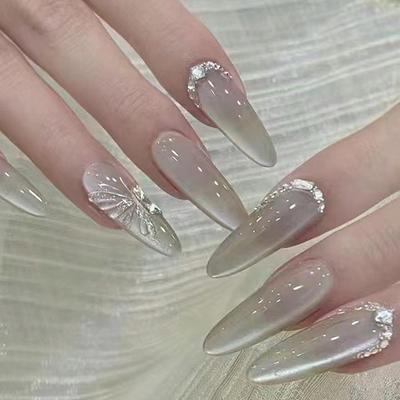 24 Pcs Cat's Eye Wearing Nail Piece Removable Butterfly Fairy Air Nail Piece Nail Piece Advanced Sense with Drill Long Nail Patch