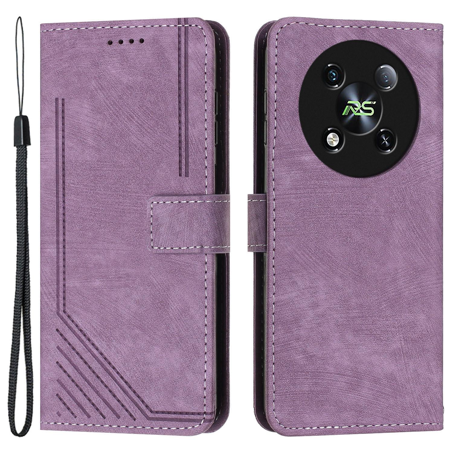 

For itel RS4 4G Case Lines Imprinted Skin-Touch Leather Phone Cover Purple