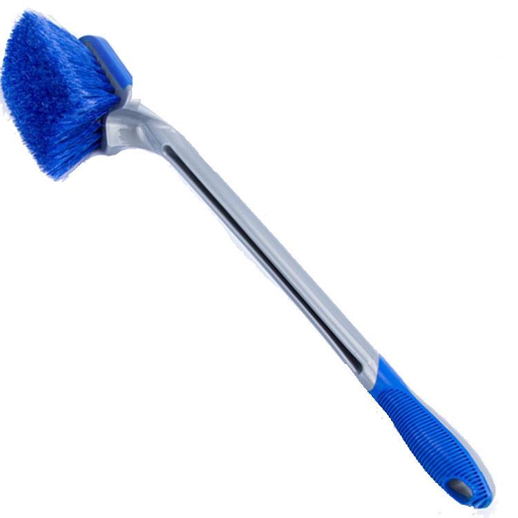 Long Handle Blue Wheel Brush for Car Wash & Cleaning - Soft Bristles, T-Type Tire Brush for Hard-to-Reach Areas