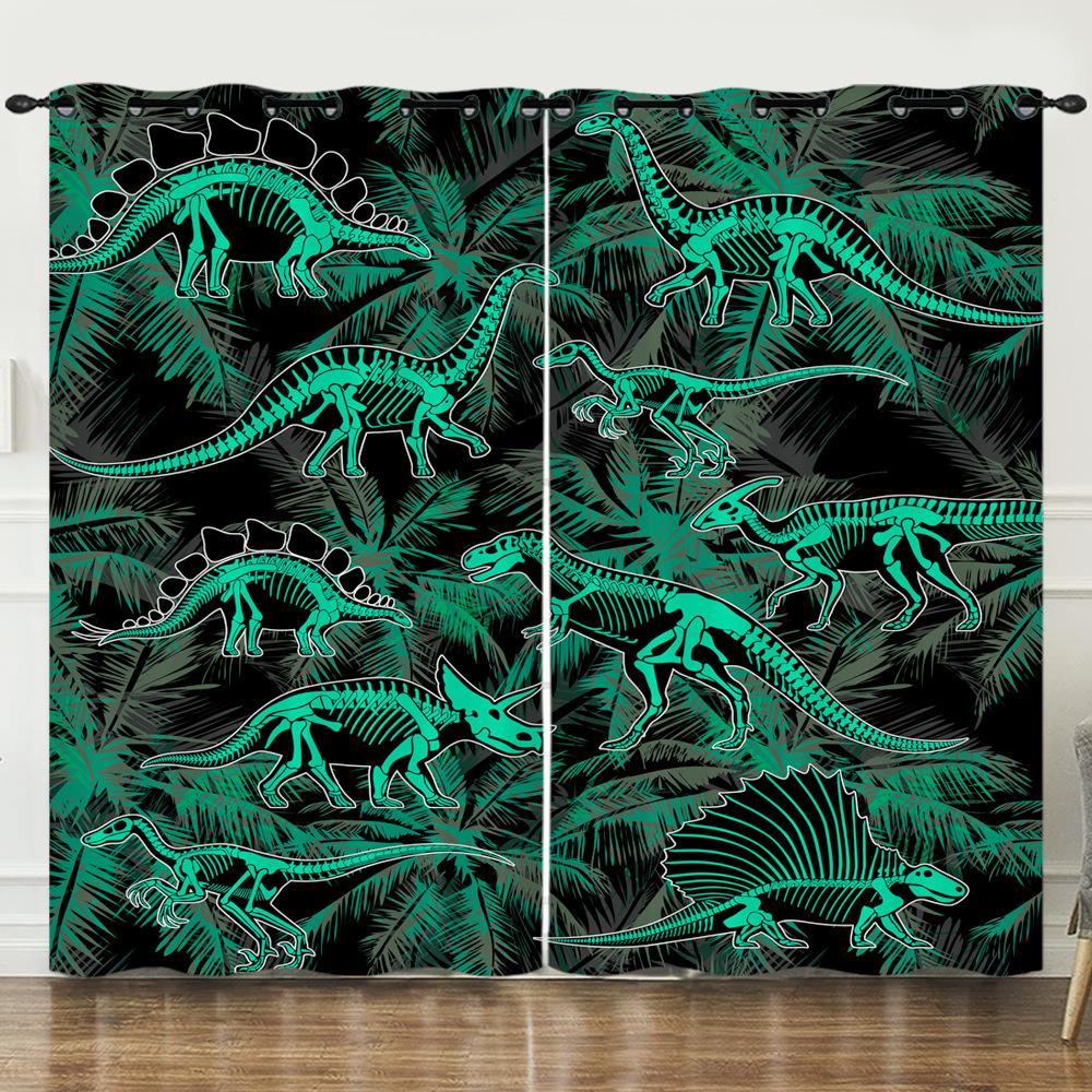 Curtain Cartoon Dinosaur Chameleon 3D Digital Printing Blackout Curtain Punching