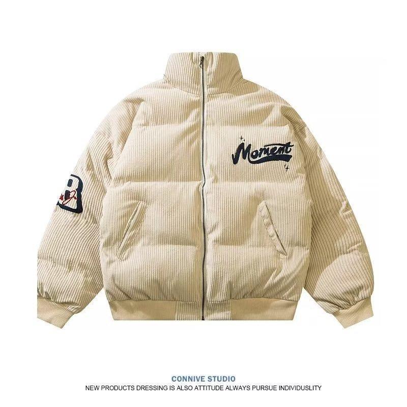 

Унисекс Американская Ретро Вельветовая Куртка-Пуховик с Вышивкой и Воротником-Стойкой XL абрикосовый